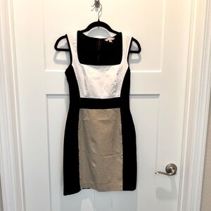 Banana Republic Factory Sloan Colorblock Sheath Dress Black White Tan Sz 4